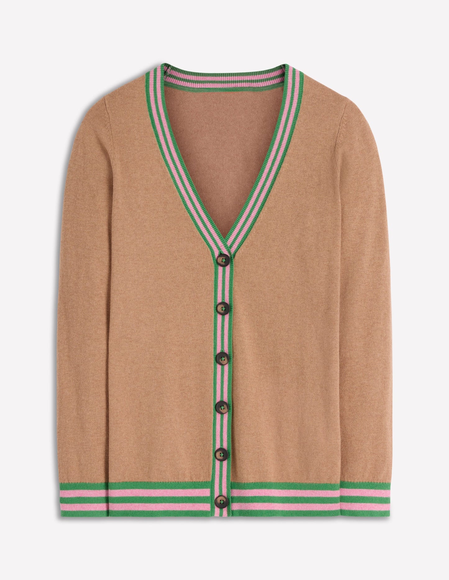 V Neck Longline Cardigan-Camel Melange