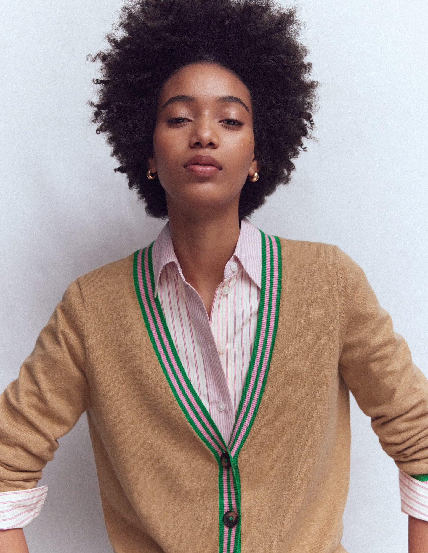 V Neck Longline Cardigan-Camel Melange