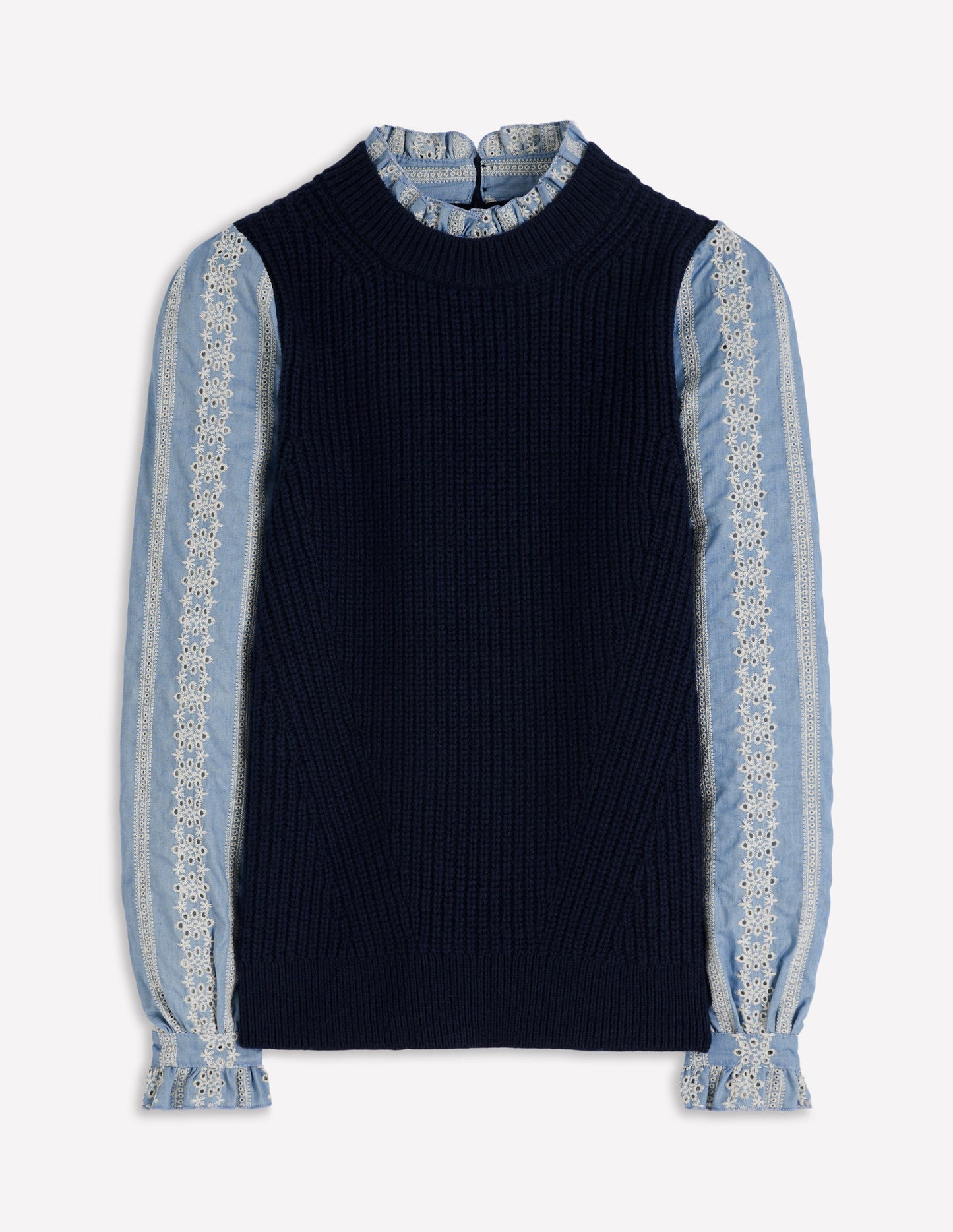 Knit and Woven Mix Jumper-Navy