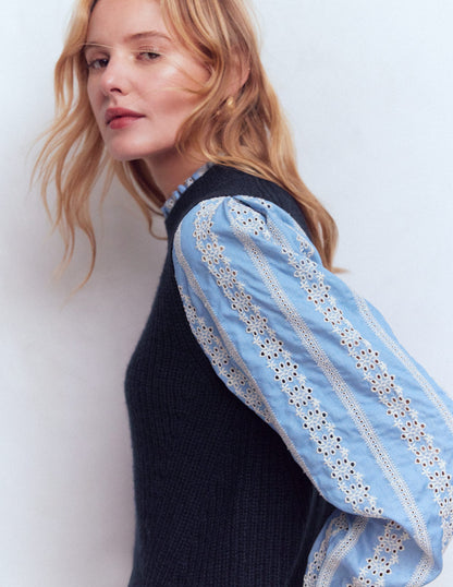 Knit and Woven Mix Jumper-Navy-5