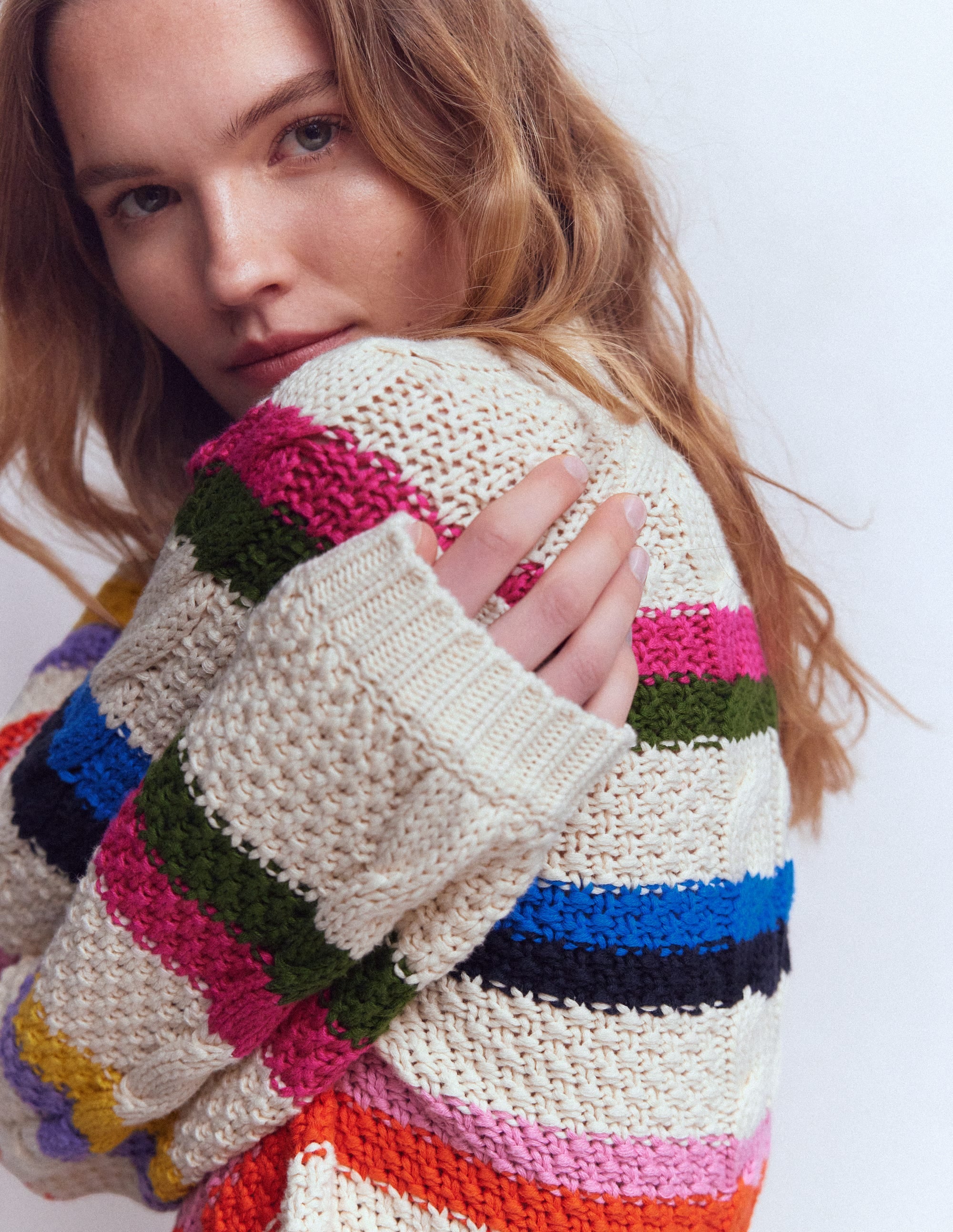 Cotton Cable Jumper-Warm Ivory, Rainbow - Image 2