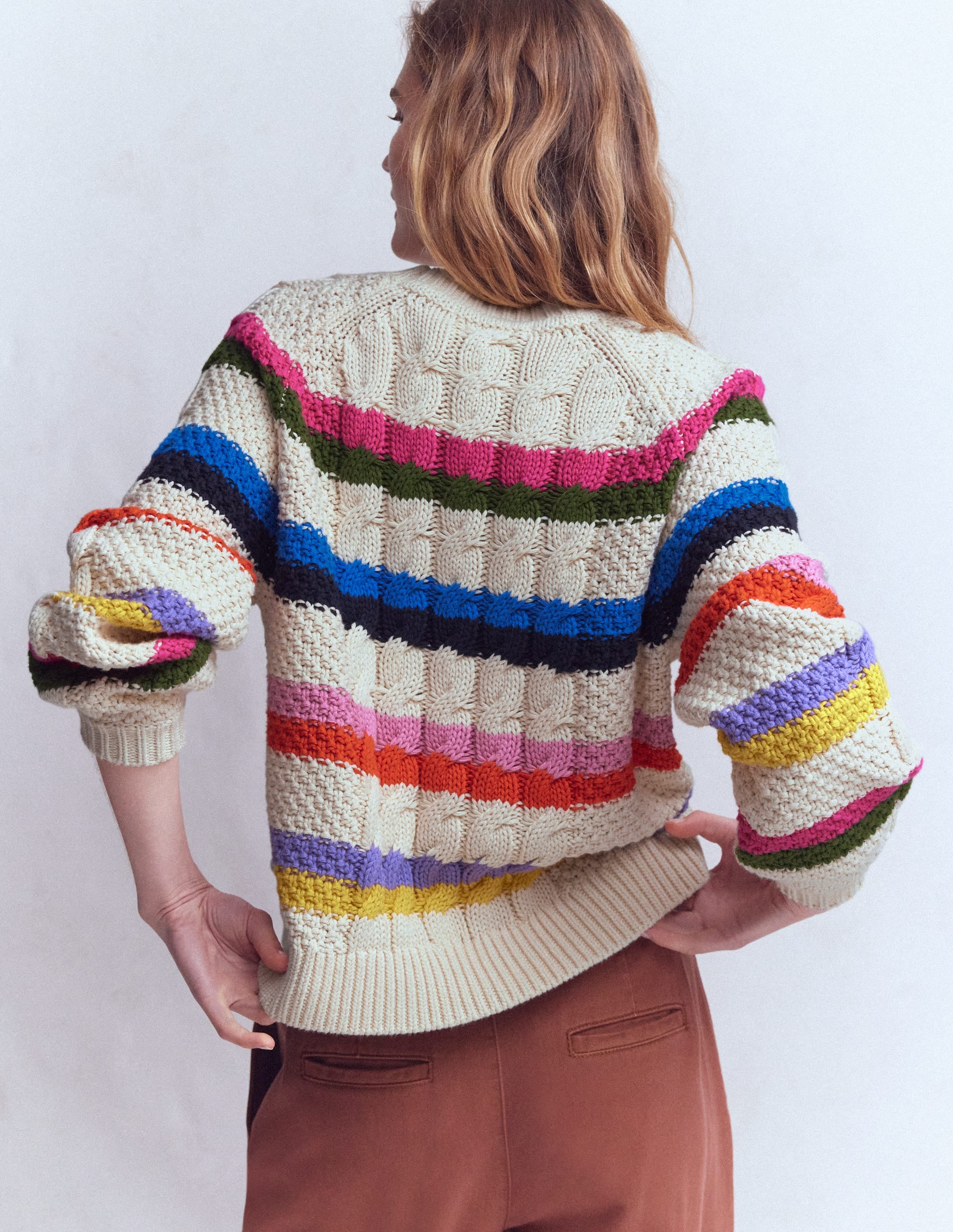 Cotton Cable Jumper-Warm Ivory, Rainbow - Image 3