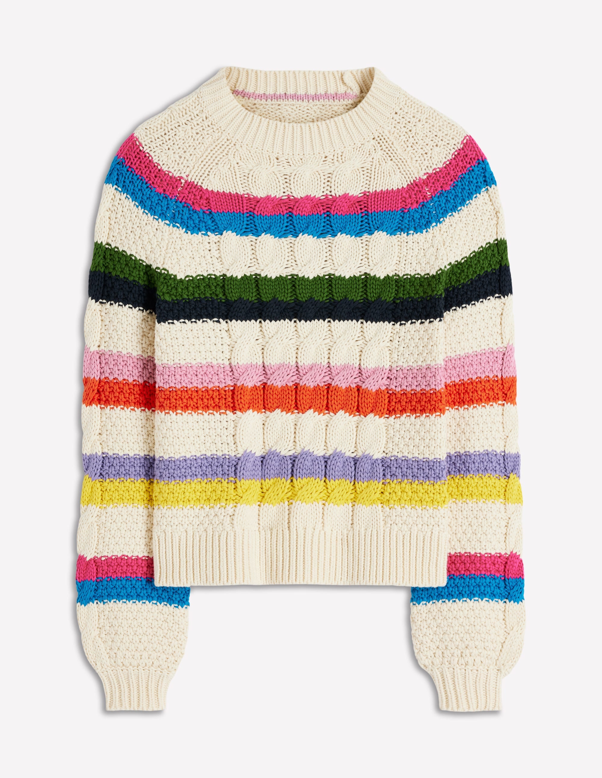 Cotton Cable Jumper-Warm Ivory, Rainbow - Image 6
