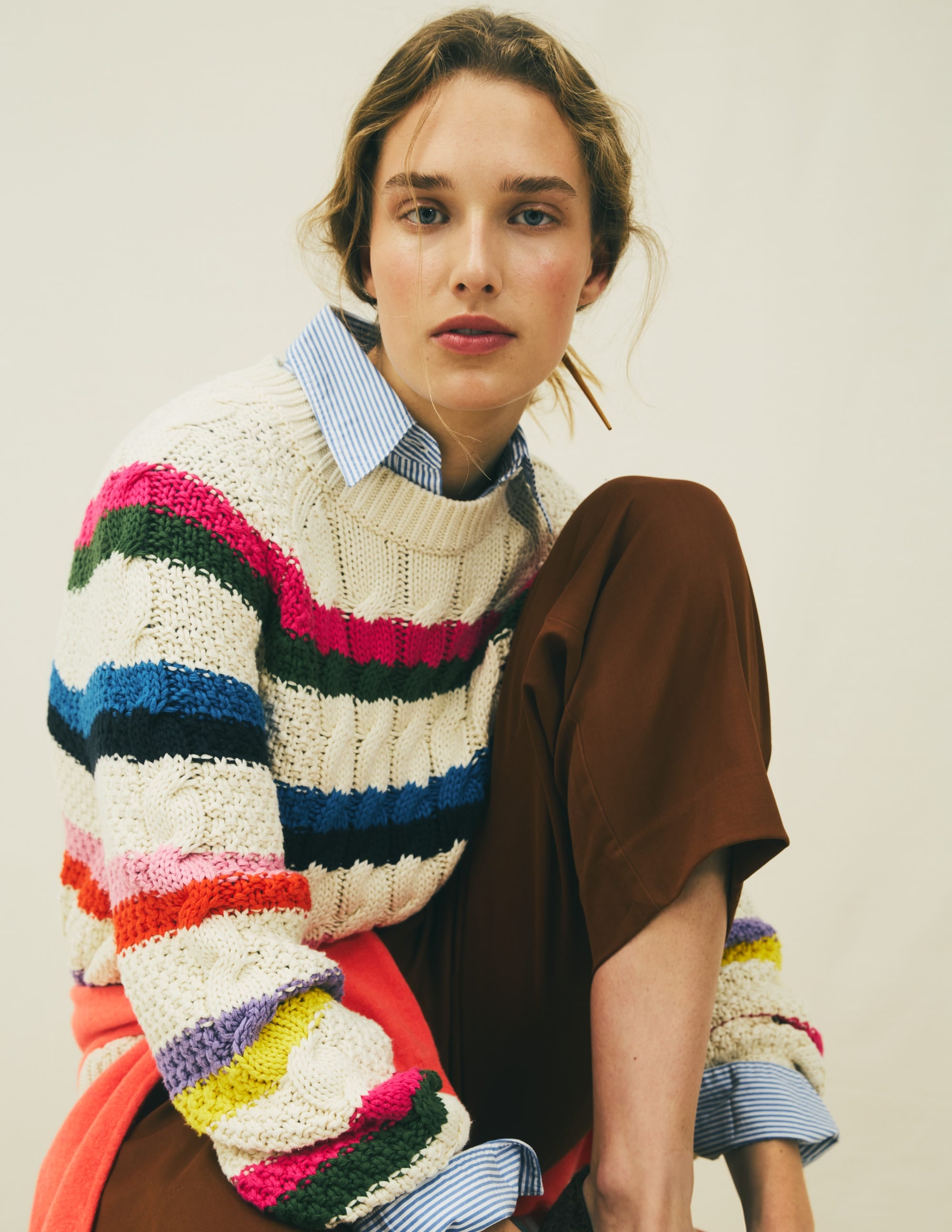 Cotton Cable Jumper-Warm Ivory, Rainbow - Image 5