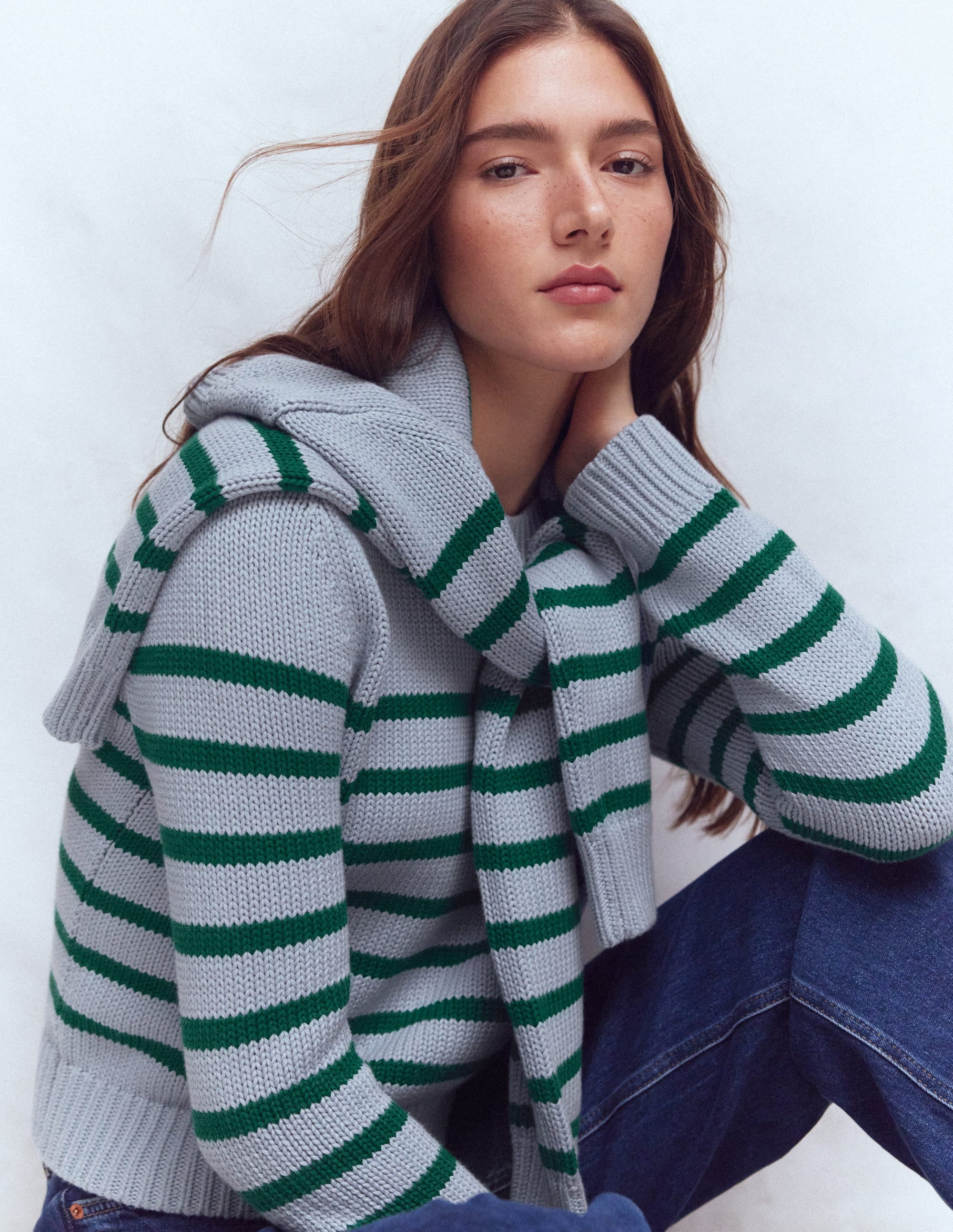 Lucy Chunky Cotton Jumper-Blue/ Green - Image 1