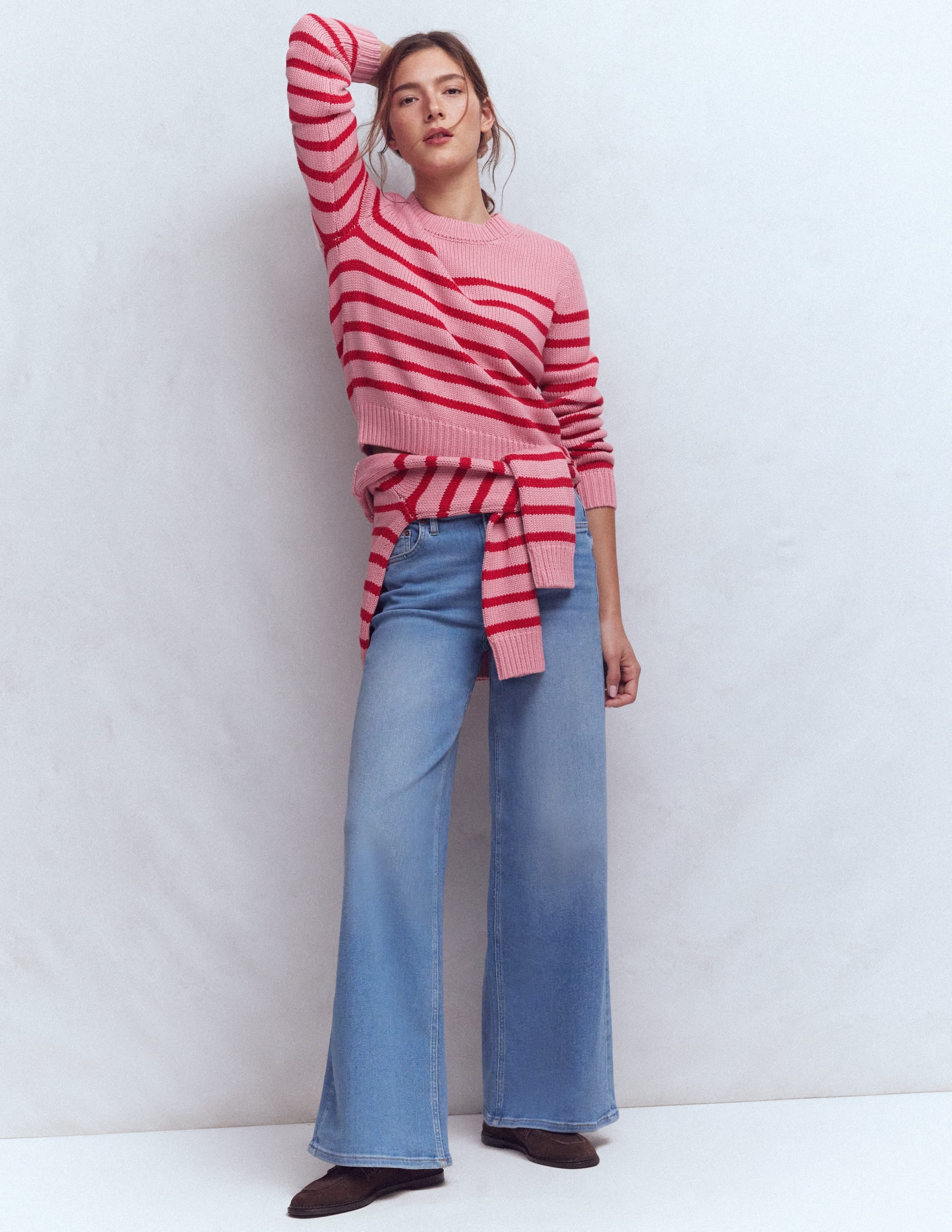 Lucy Chunky Cotton Jumper-Pink/ Red - Image 1