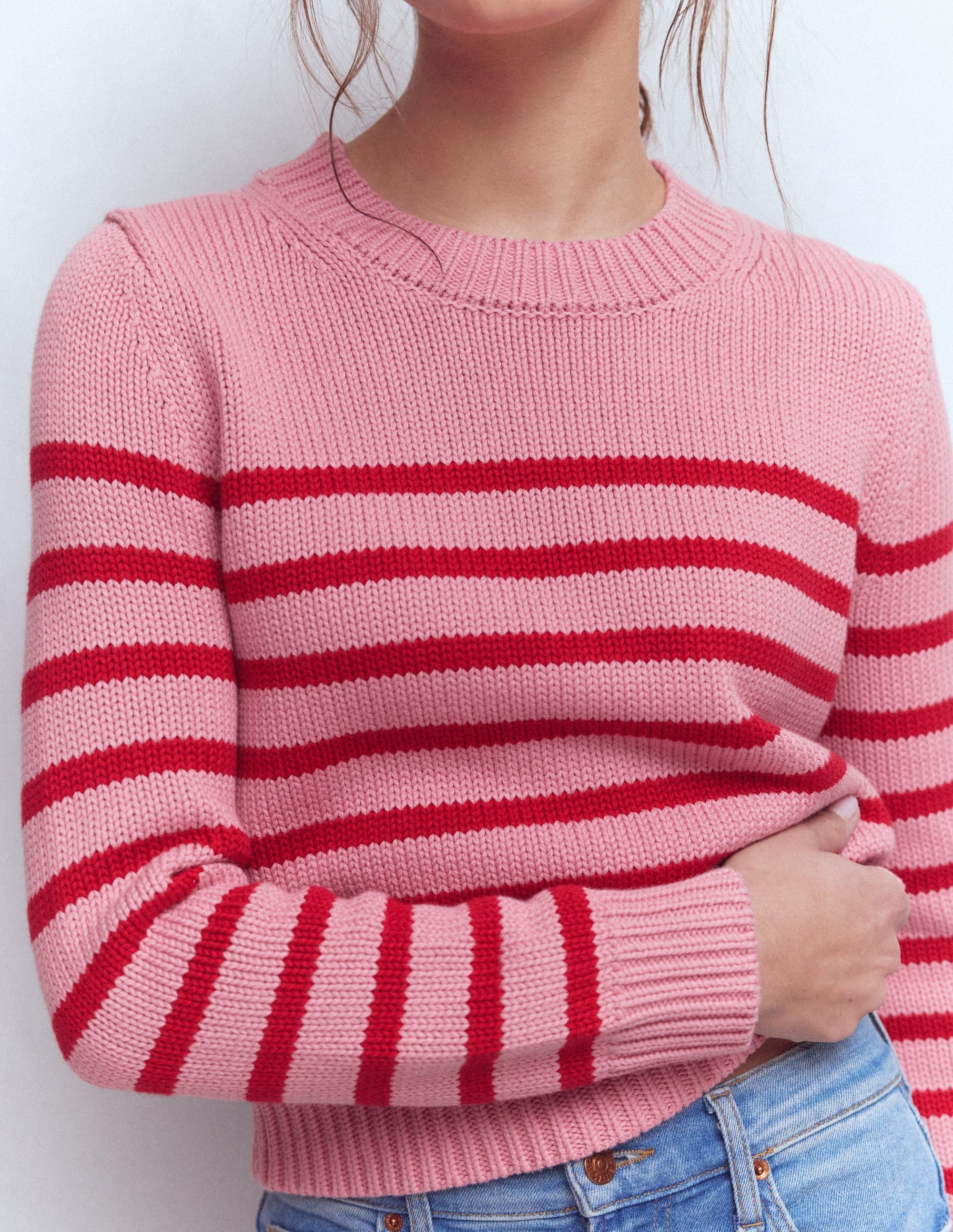 Lucy Chunky Cotton Jumper-Pink/ Red - Image 2