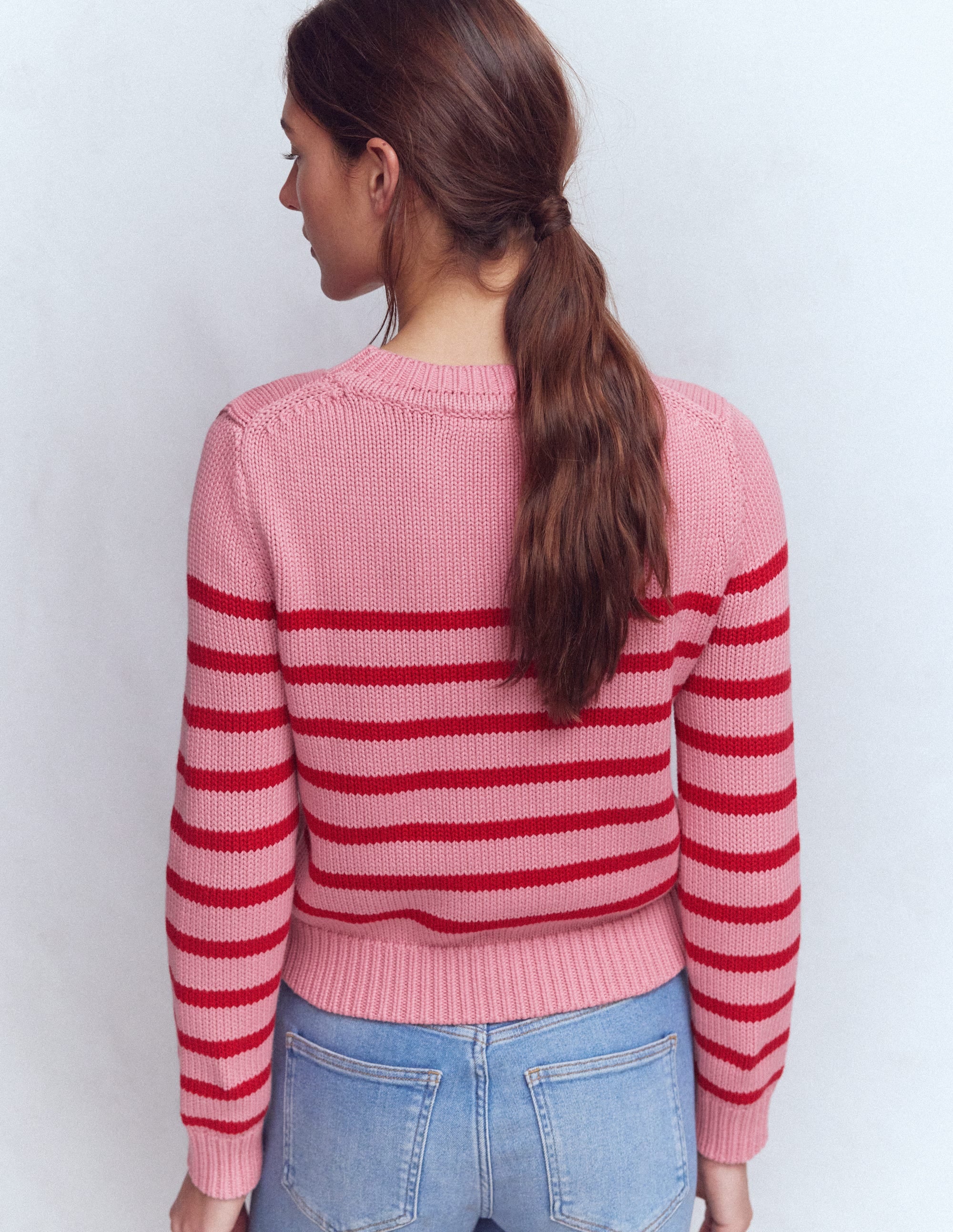 Lucy Chunky Cotton Jumper-Pink/ Red - Image 3