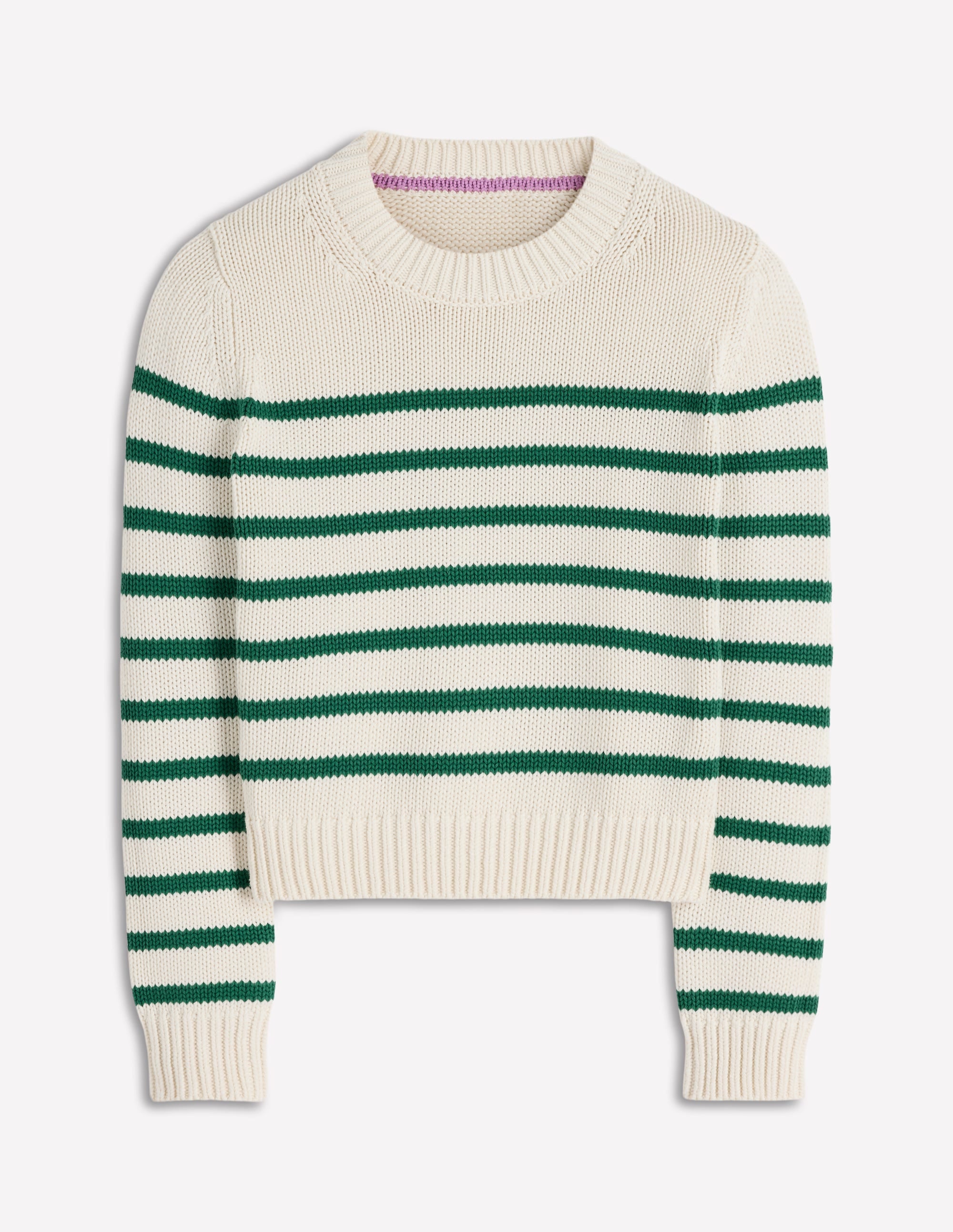 Lucy Chunky Cotton Jumper-Ivory and Jewel Green Stripe - Image 5