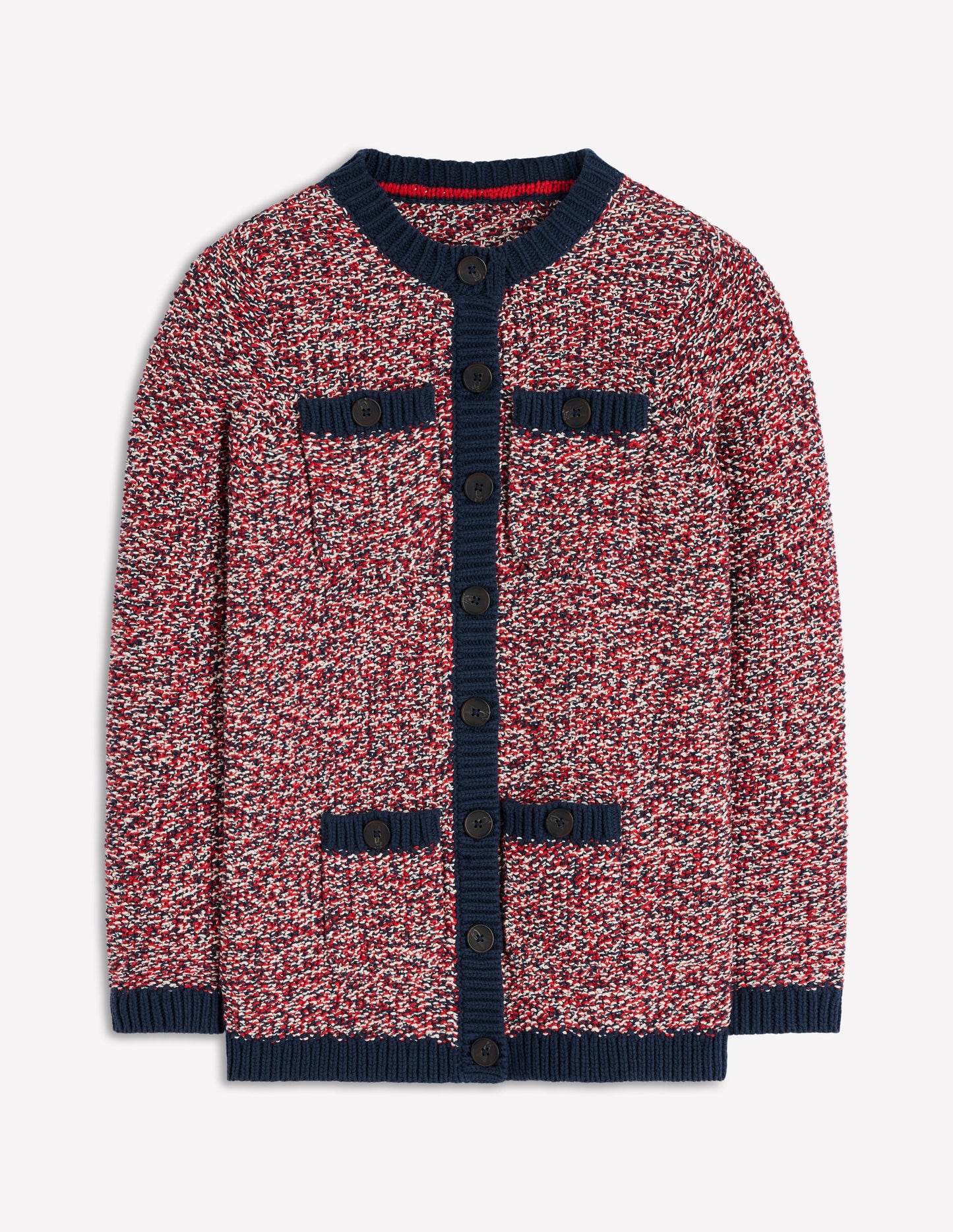 Textured Marl Cardigan-Navy/ Red Marl