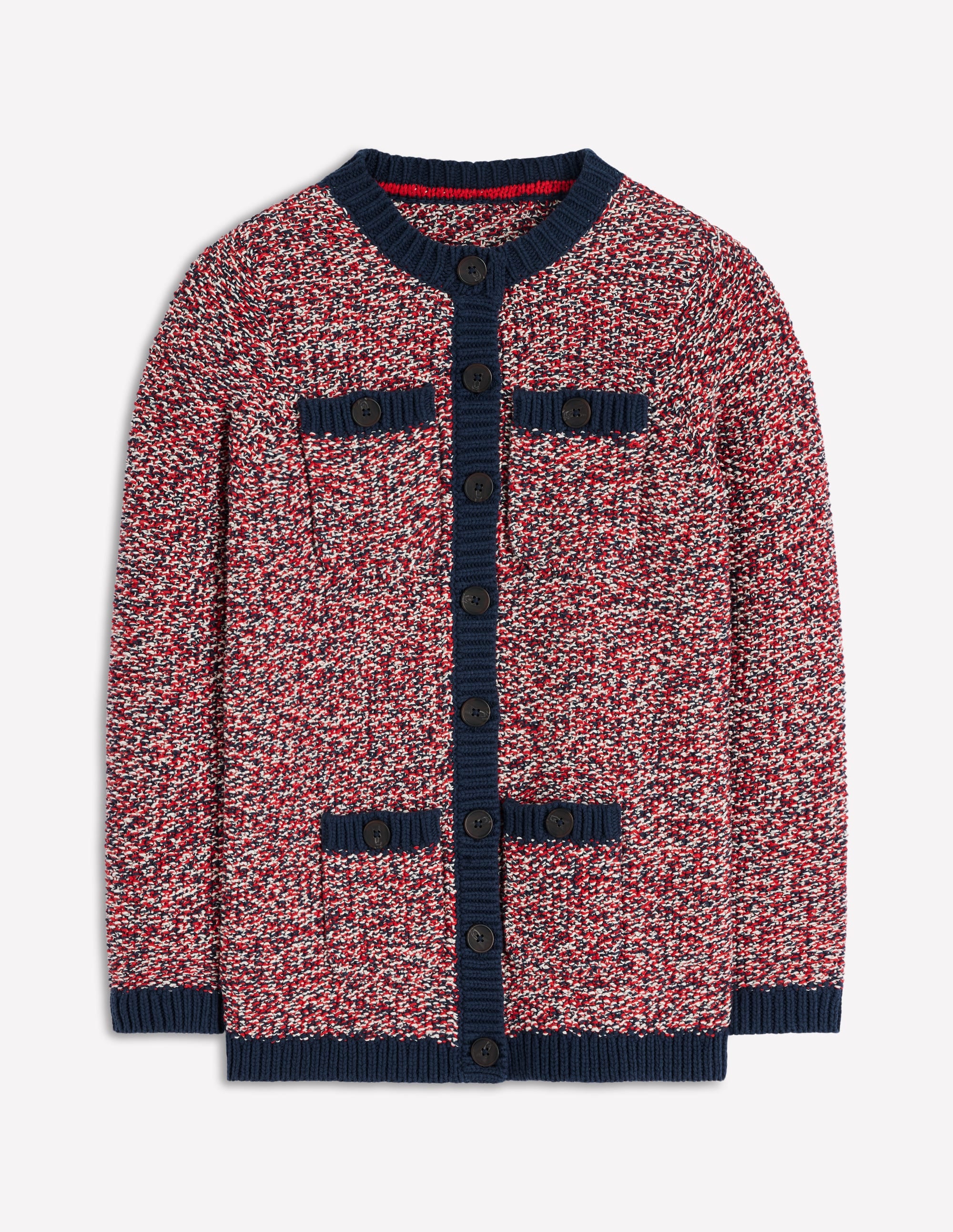 Textured Marl Cardigan-Navy/ Red Marl - Image 6