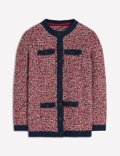 Textured Marl Cardigan-Navy/ Red Marl-6