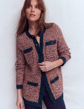 Textured Marl Cardigan-Navy/ Red Marl