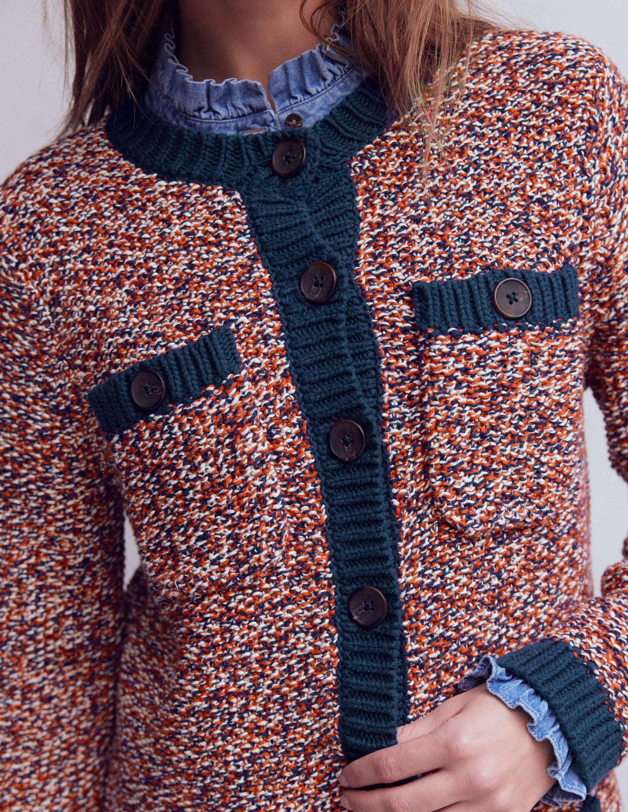 Textured Marl Cardigan-Navy/ Red Marl - Image 2