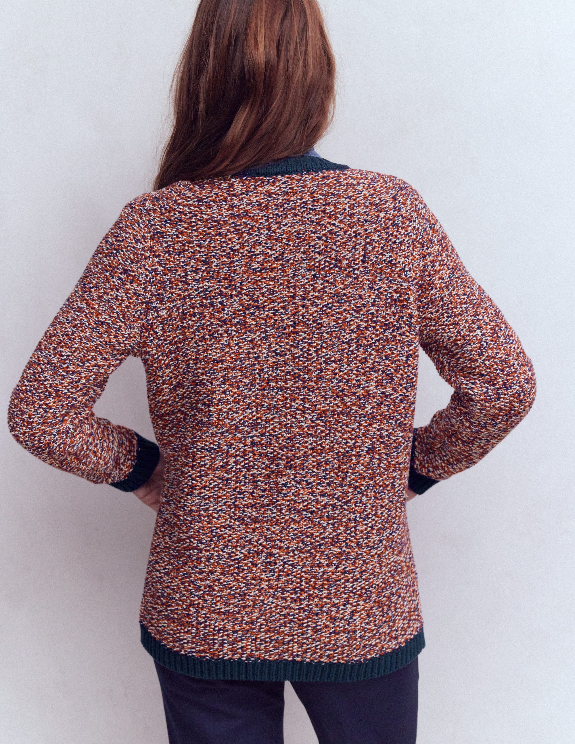 Textured Marl Cardigan-Navy/ Red Marl - Image 3