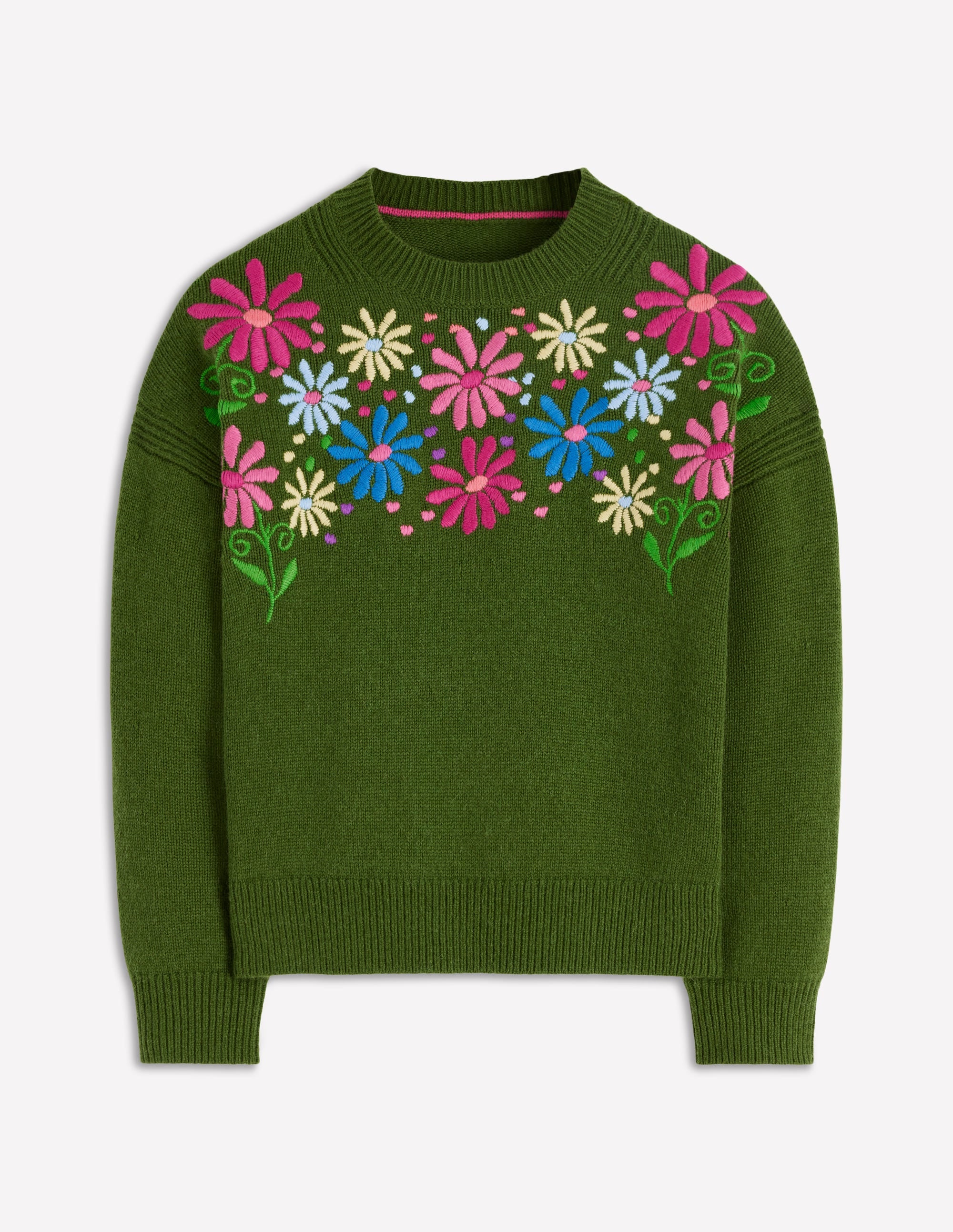 Isa Embroidered Jumper-Herb Garden, Green Flowers - Image 6