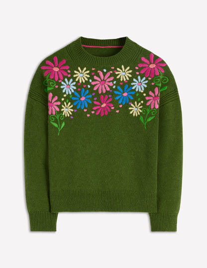 Isa Embroidered Jumper-Herb Garden, Green Flowers-6