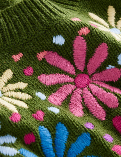 Isa Embroidered Jumper-Herb Garden, Green Flowers-7