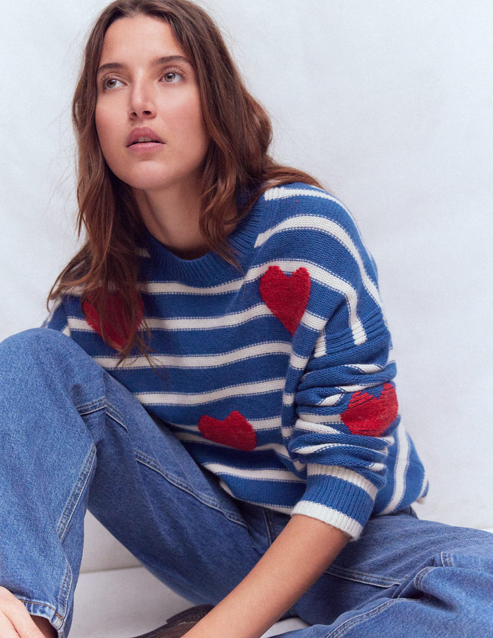 Isa Embroidered Jumper-Delft Blue Hearts