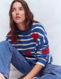 Isa Embroidered Jumper-Delft Blue Hearts