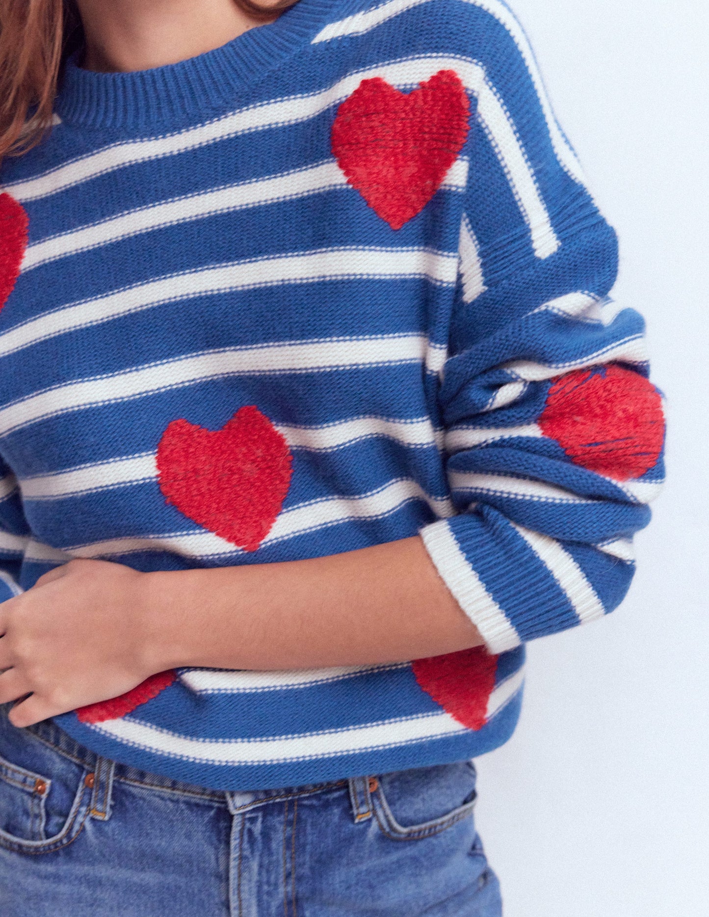 Isa Embroidered Jumper-Delft Blue Hearts