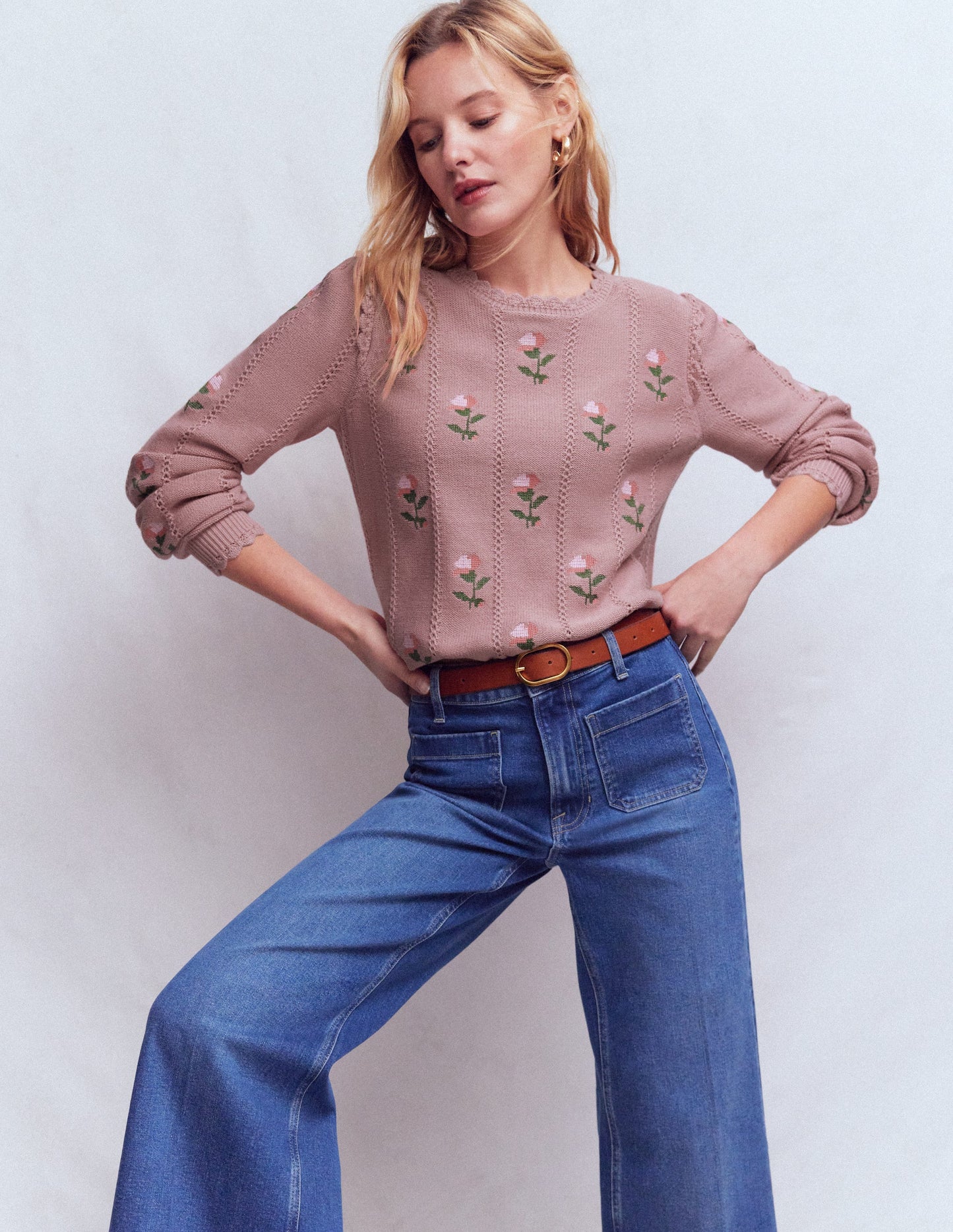 Valeria Crochet Trim Jumper-Rose Pink, Embroidery