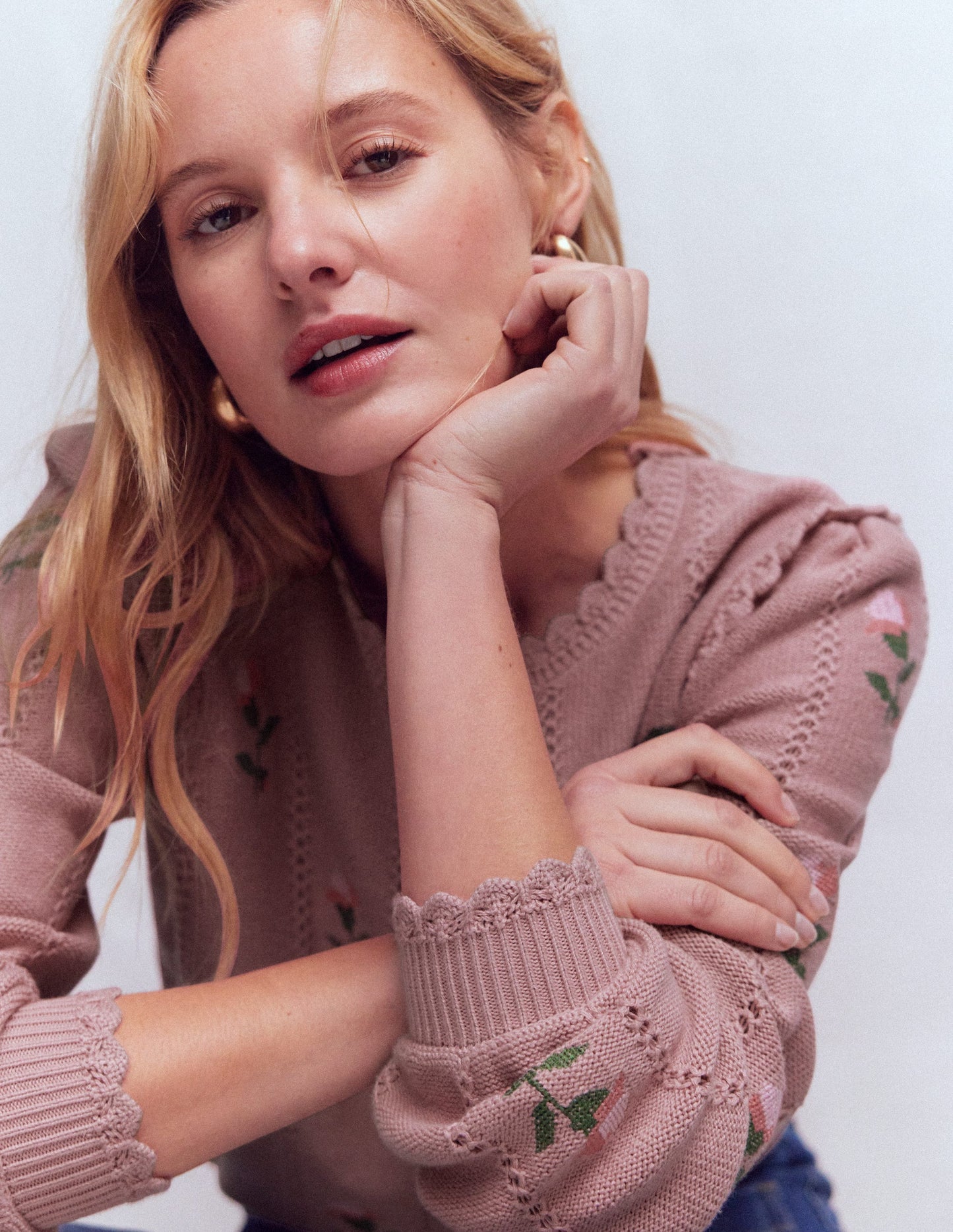 Valeria Crochet Trim Jumper-Rose Pink, Embroidery