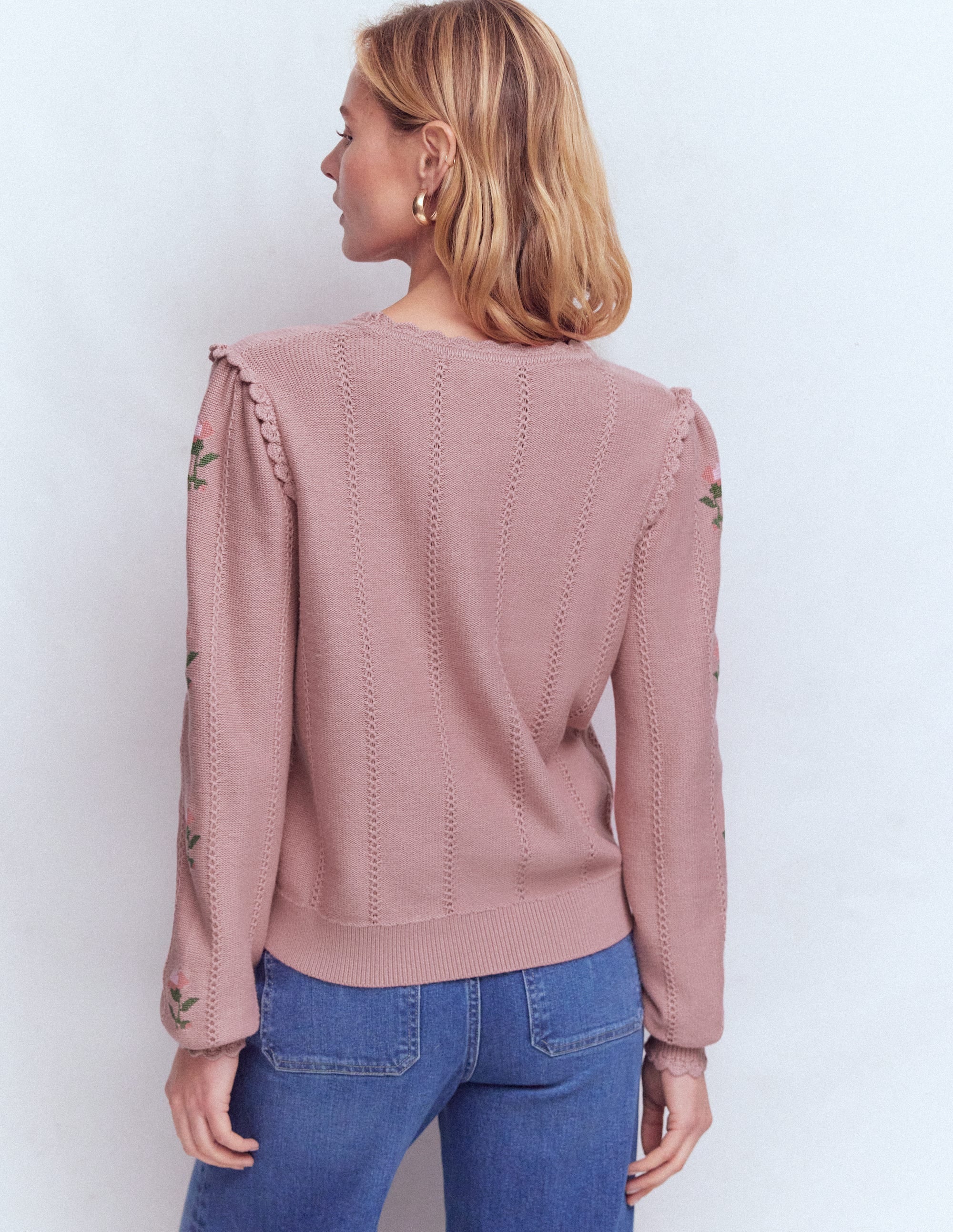 Valeria Crochet Trim Jumper-Rose Pink, Embroidery - Image 3