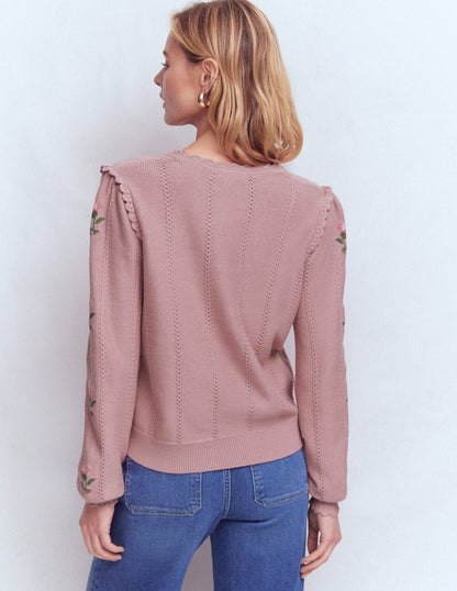 Valeria Crochet Trim Jumper-Rose Pink, Embroidery-3