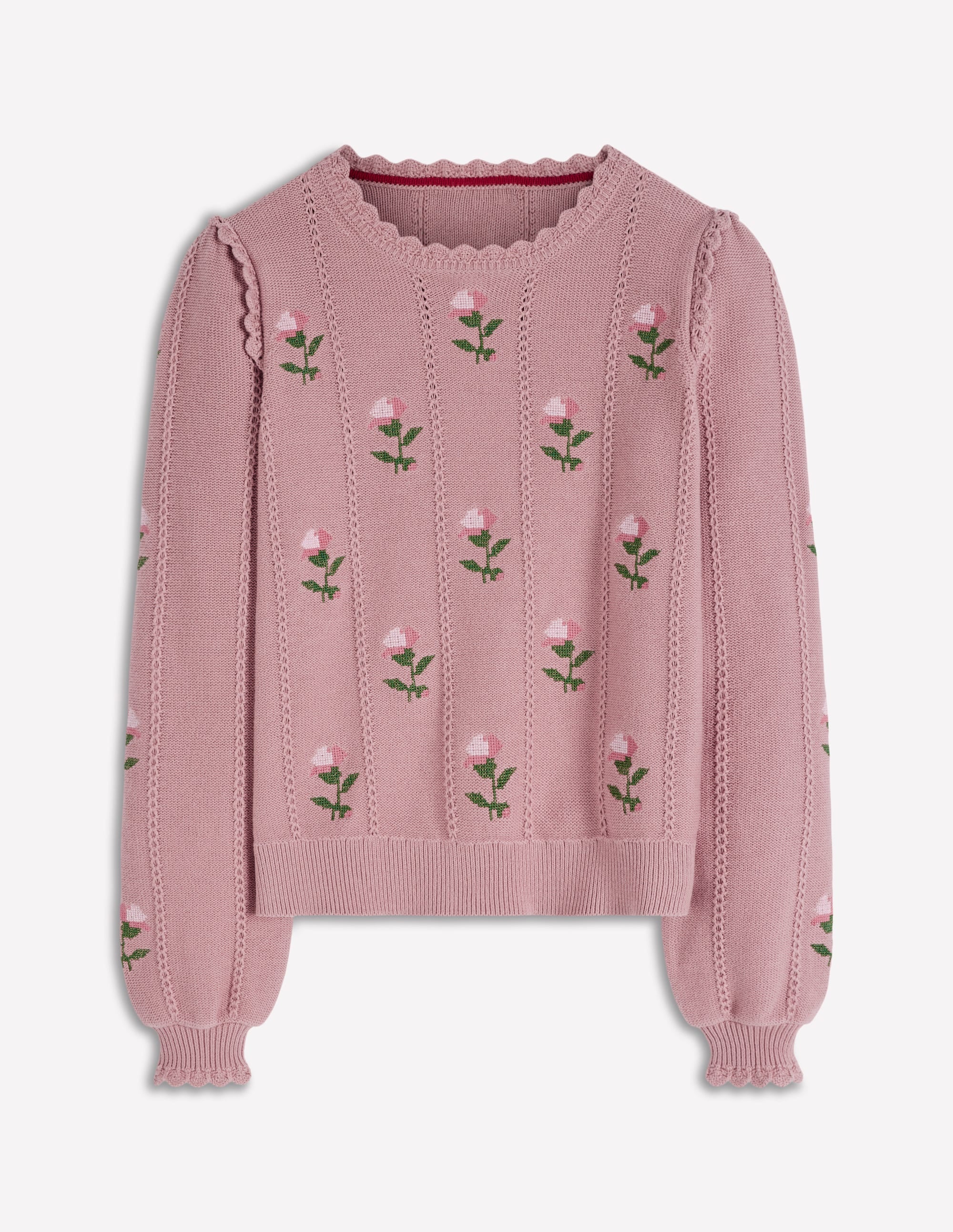 Valeria Crochet Trim Jumper-Rose Pink, Embroidery - Image 5