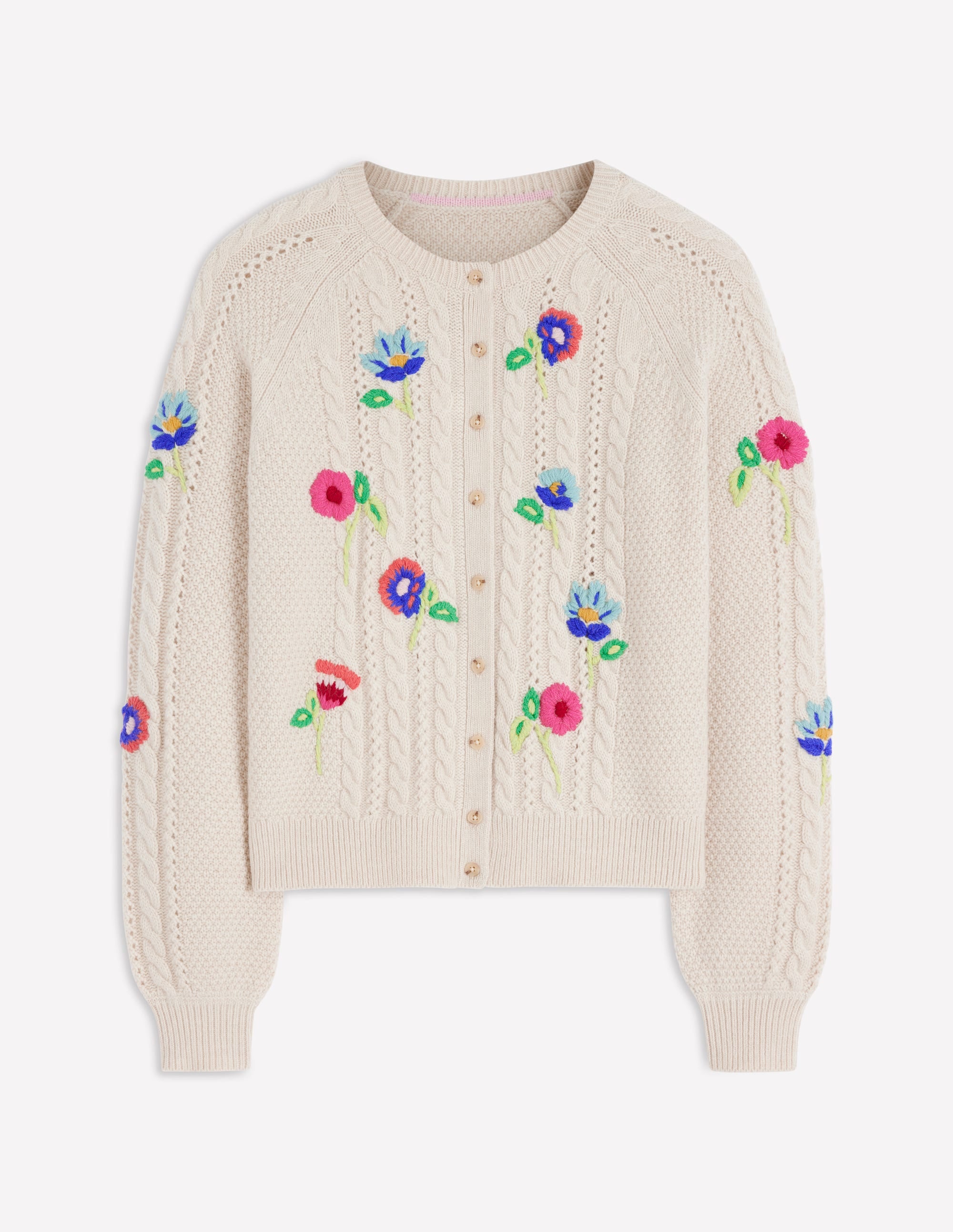Liv Embroidered Cable Cardigan-Oatmeal Melange - Image 6