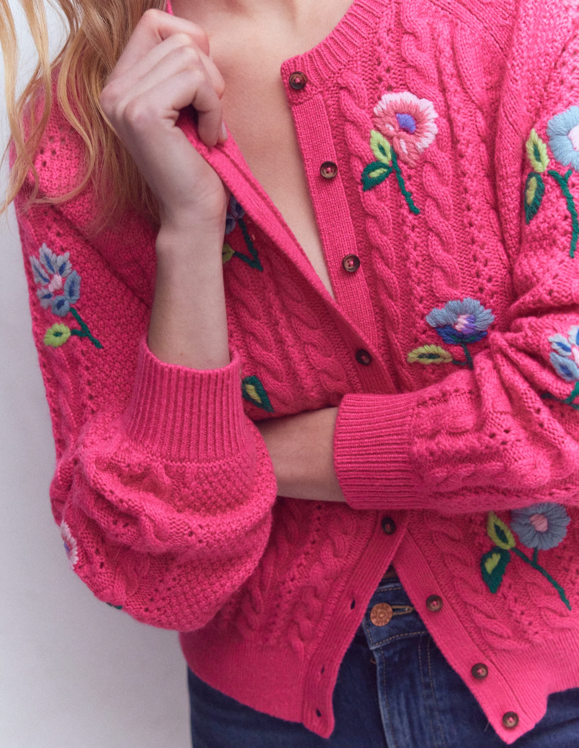Liv Embroidered Cable Cardigan-Pink Peony - Image 2