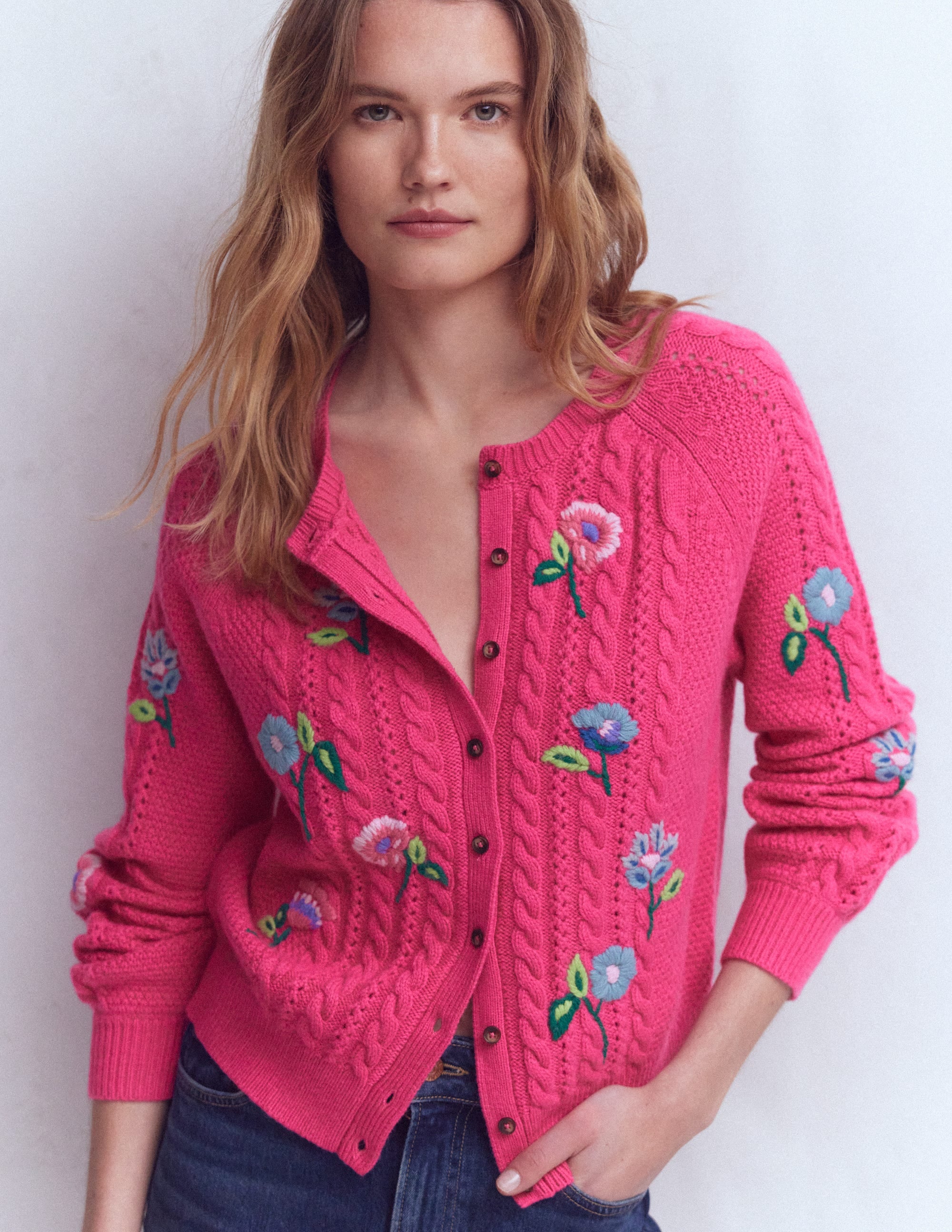 Liv Embroidered Cable Cardigan-Pink Peony - Image 4