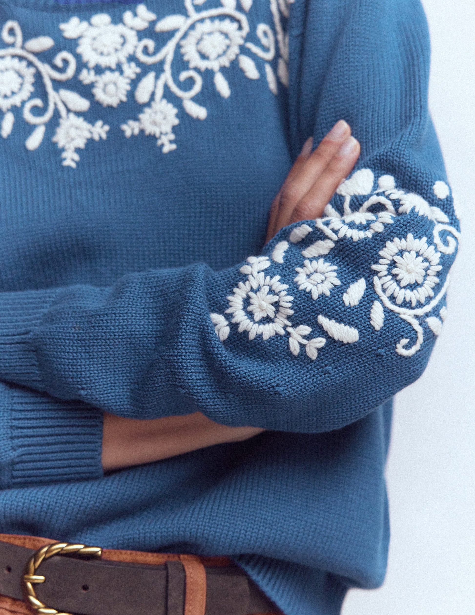 Davina Puff Sleeve Jumper-Denim Blue Embroidery-6