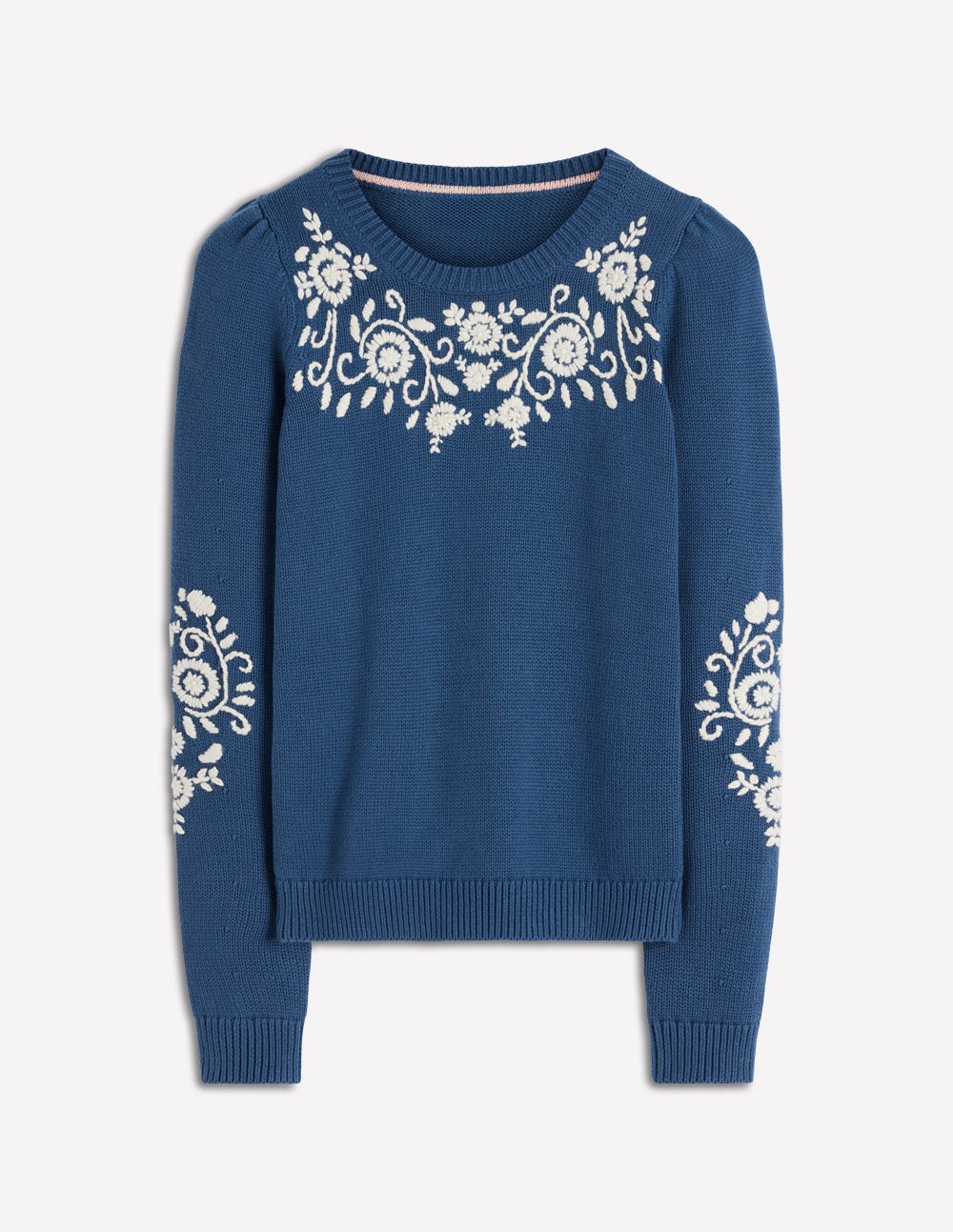 Davina Puff Sleeve Jumper-Denim Blue Embroidery - Image 7