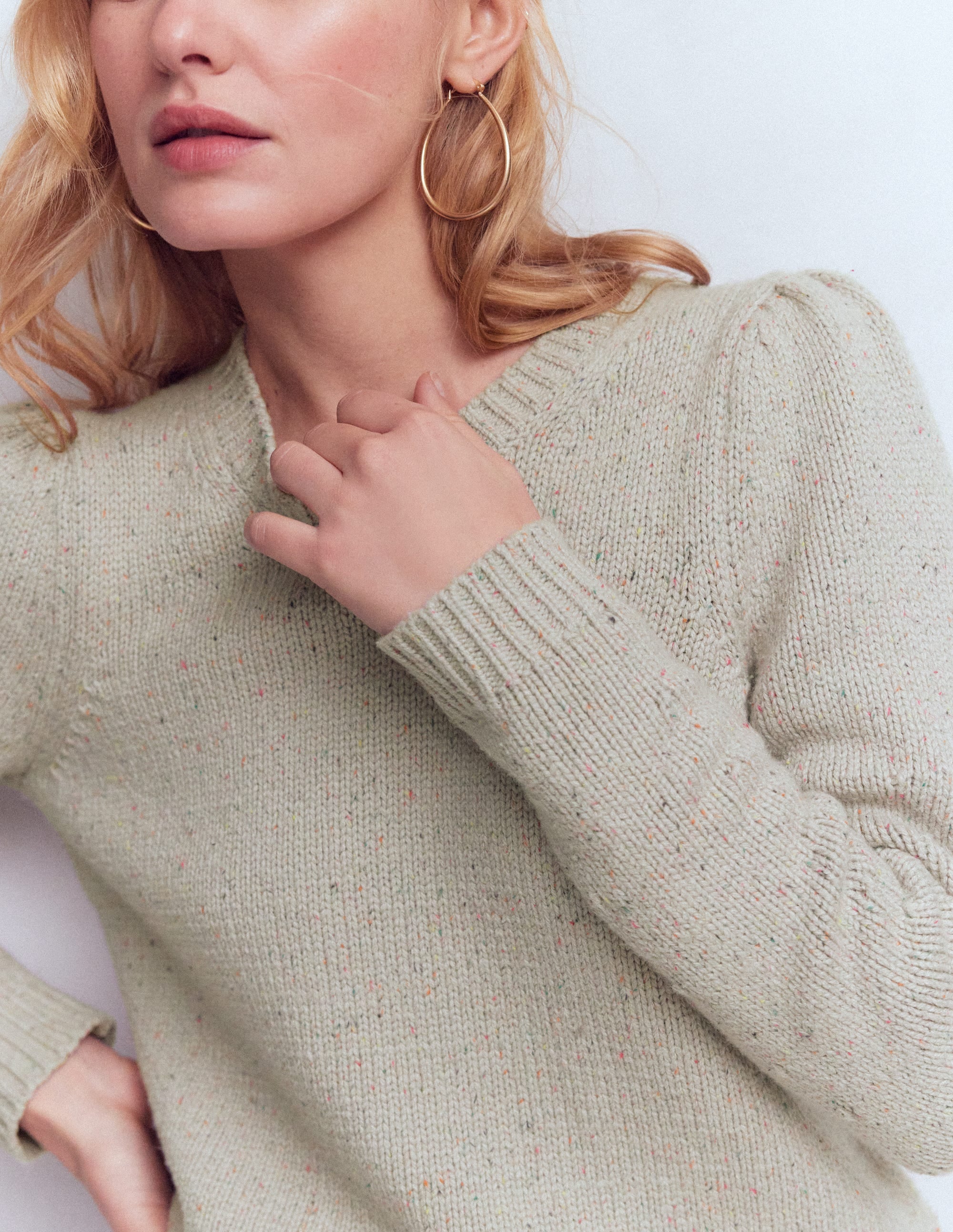 Davina Puff Sleeve Jumper-Ivory, Nep - Image 2