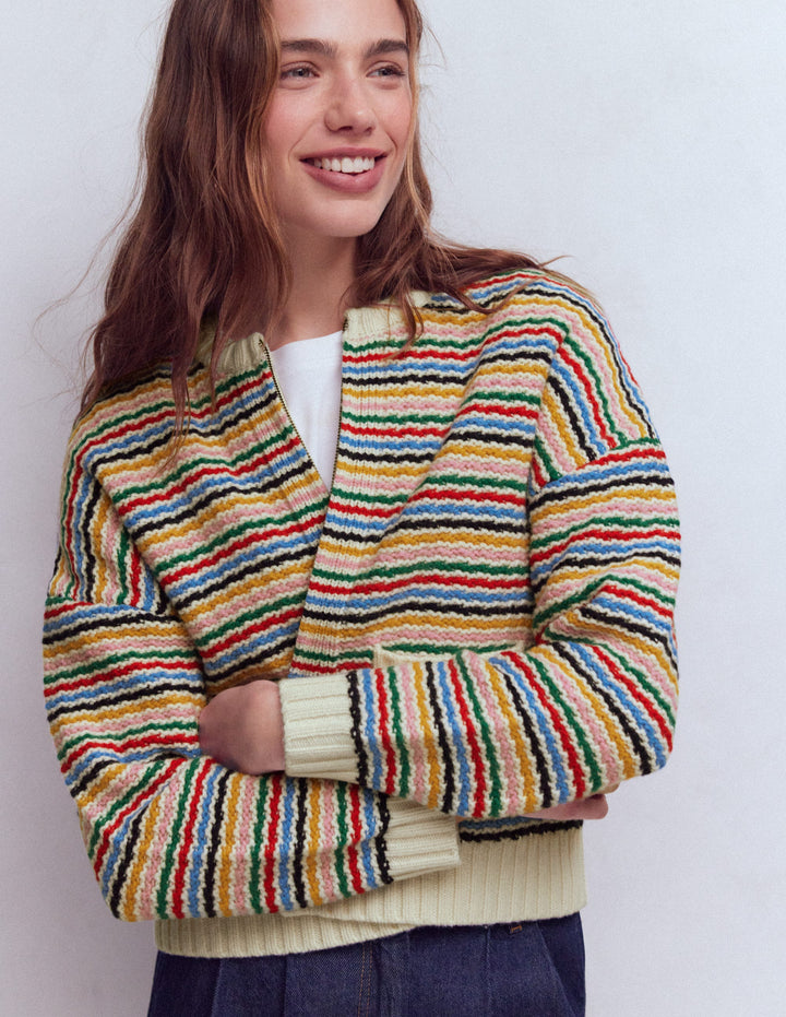 Maya Zip-up Jacket-Ivory, Rainbow