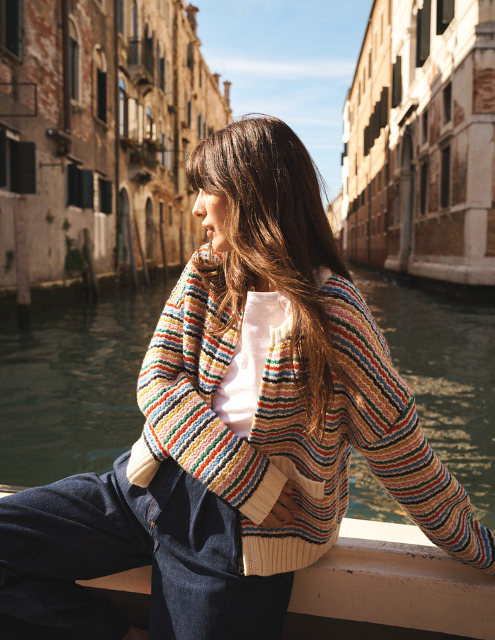 Maya Zip-up Jacket-Ivory, Rainbow