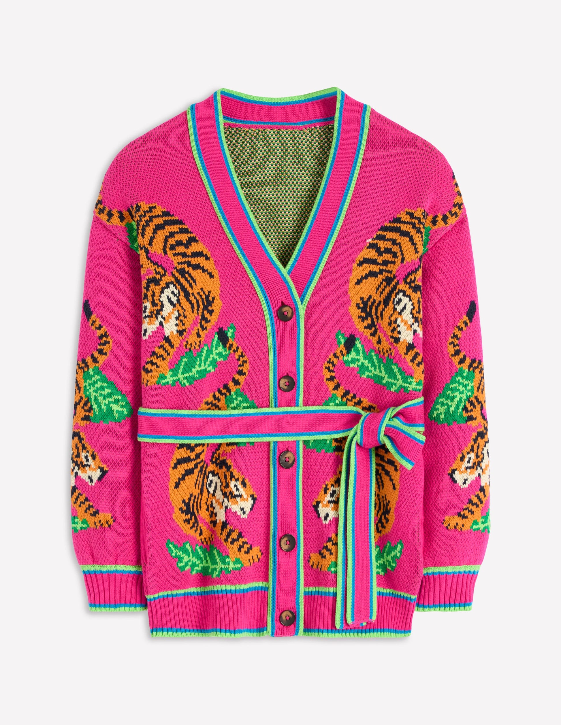 Jacquard Belted Cardigan-Pink Yarrow Tigers-7