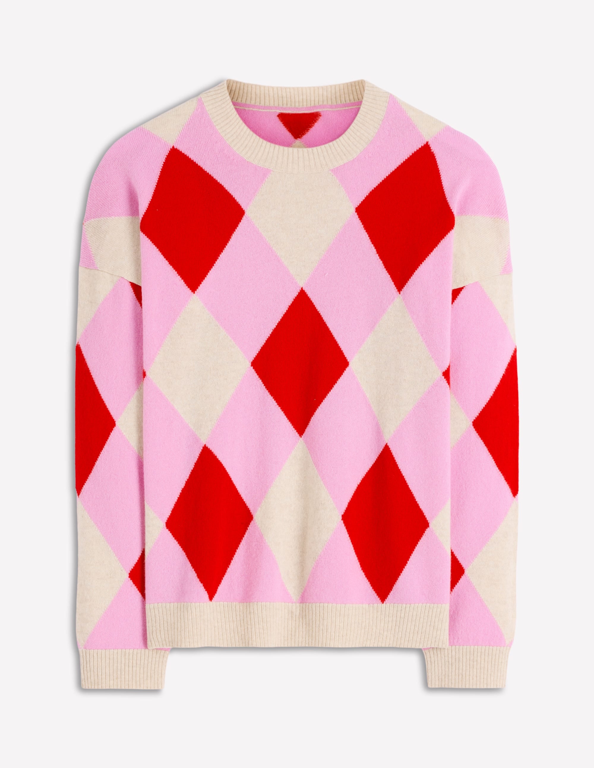Anastasia Cashmere Jumper-Red and Pink Argyle - Image 6