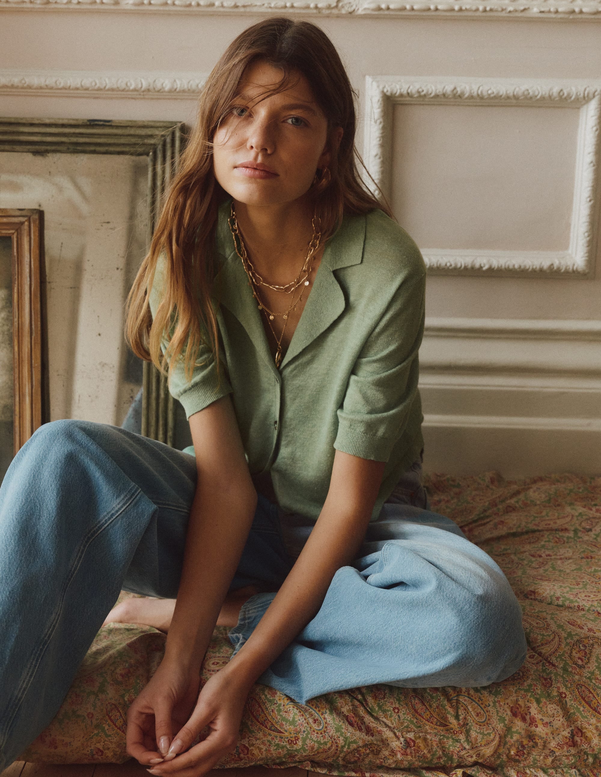 Agnes Collar Linen Cardigan - Green | Boden UK