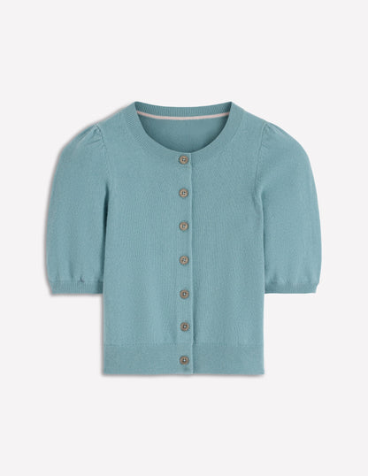 Cropped Cashmere Cardigan-Misty Blue-5