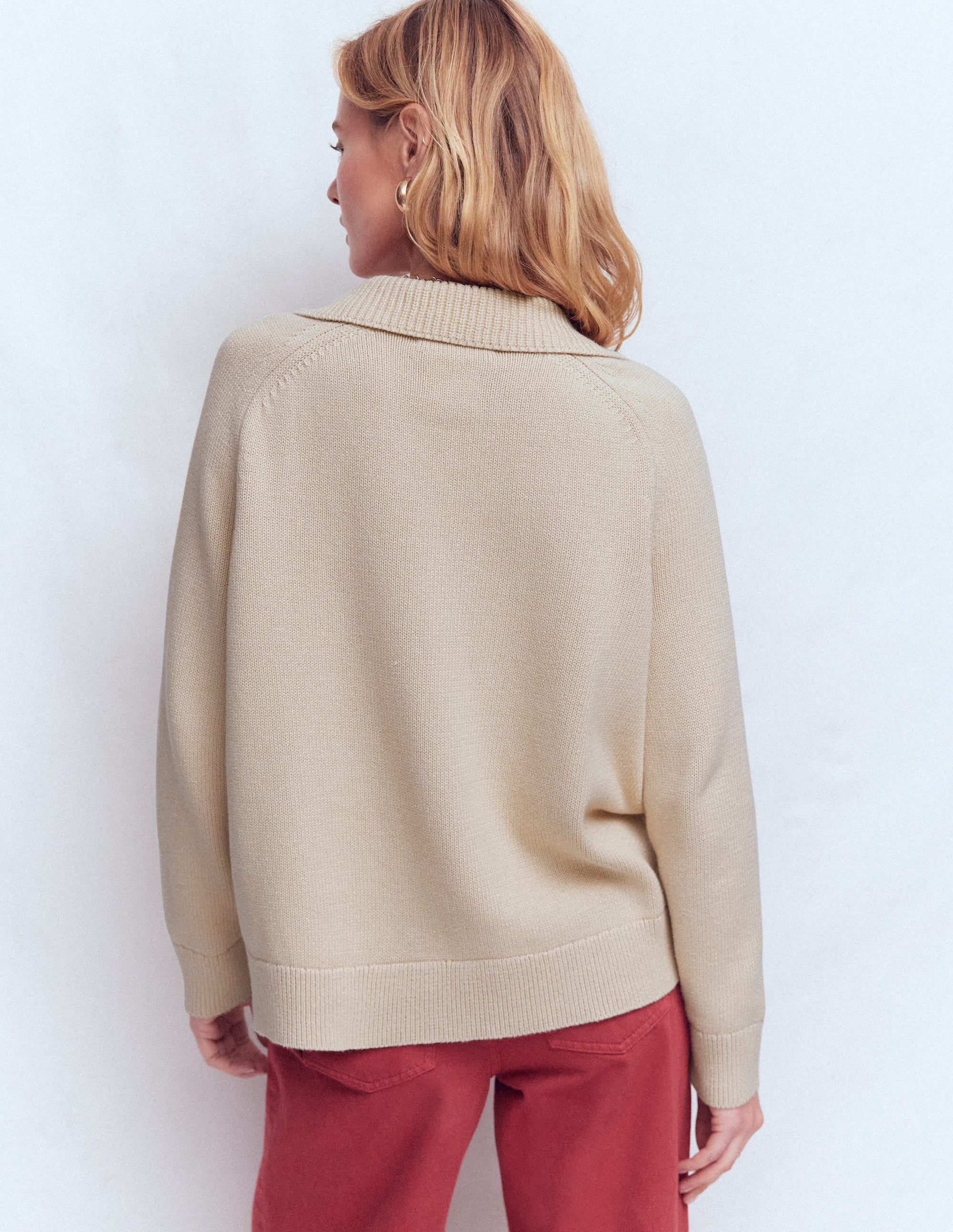 Cotton Henley Jumper-Almond Peach - Image 3