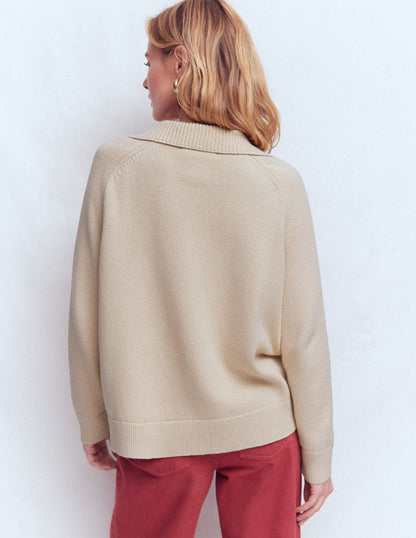Cotton Henley Jumper-Almond Peach-3