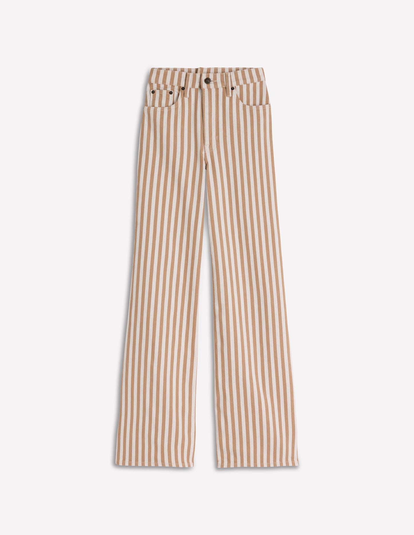 High Rise Wide Leg Jeans-Ecru Tan Stripe
