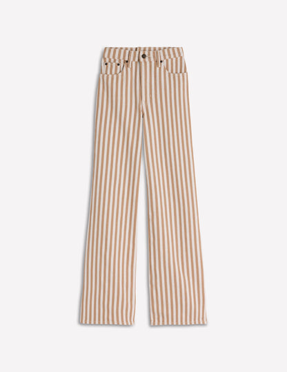High Rise Wide Leg Jeans-Ecru Tan Stripe-7