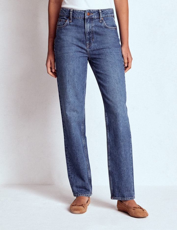 High Rise Straight Leg Jeans-Mid Wash