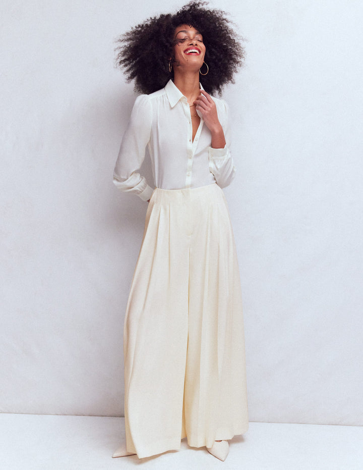 Regent Wide Leg Trousers-Ivory