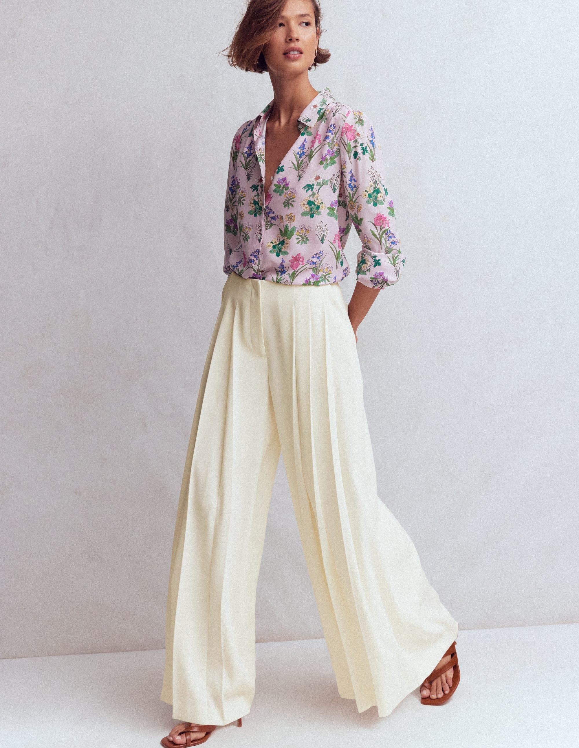 Regent Wide Leg Trousers-Ivory - Image 1