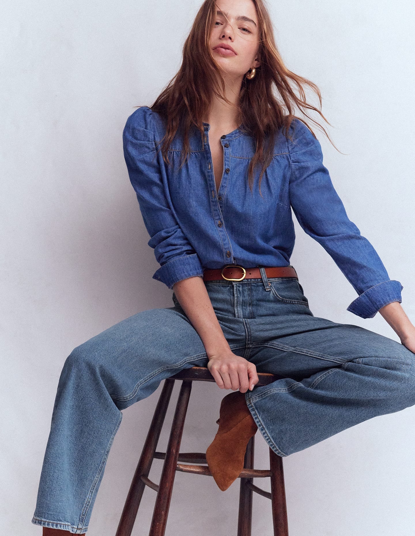 High Rise Column Leg Jeans-Mid Vintage-5